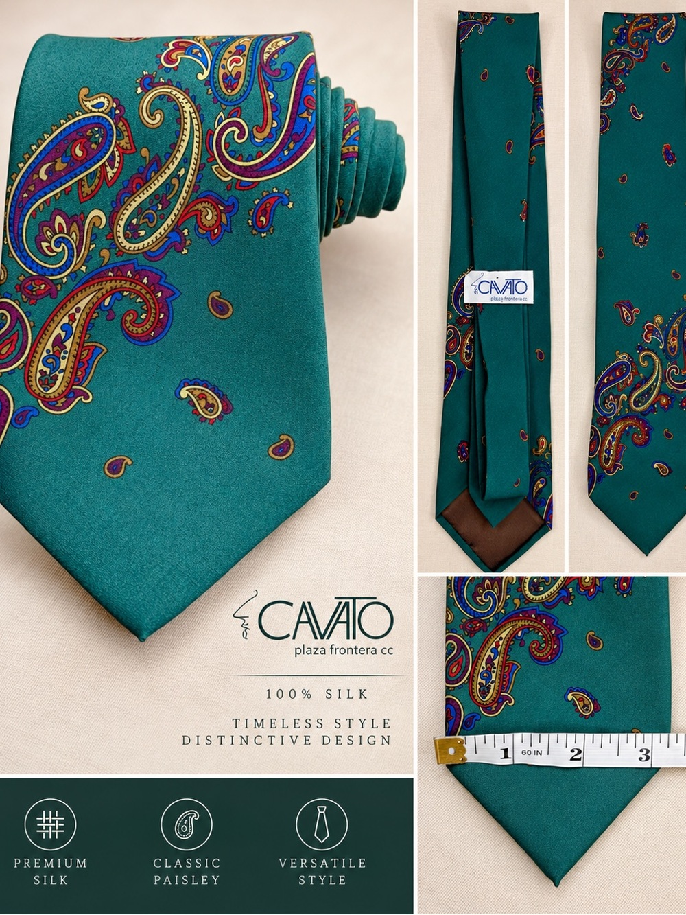 Sam Cavato Men’s Neck Tie Teal Paisley Multicolor Classic Formal Dress Designer